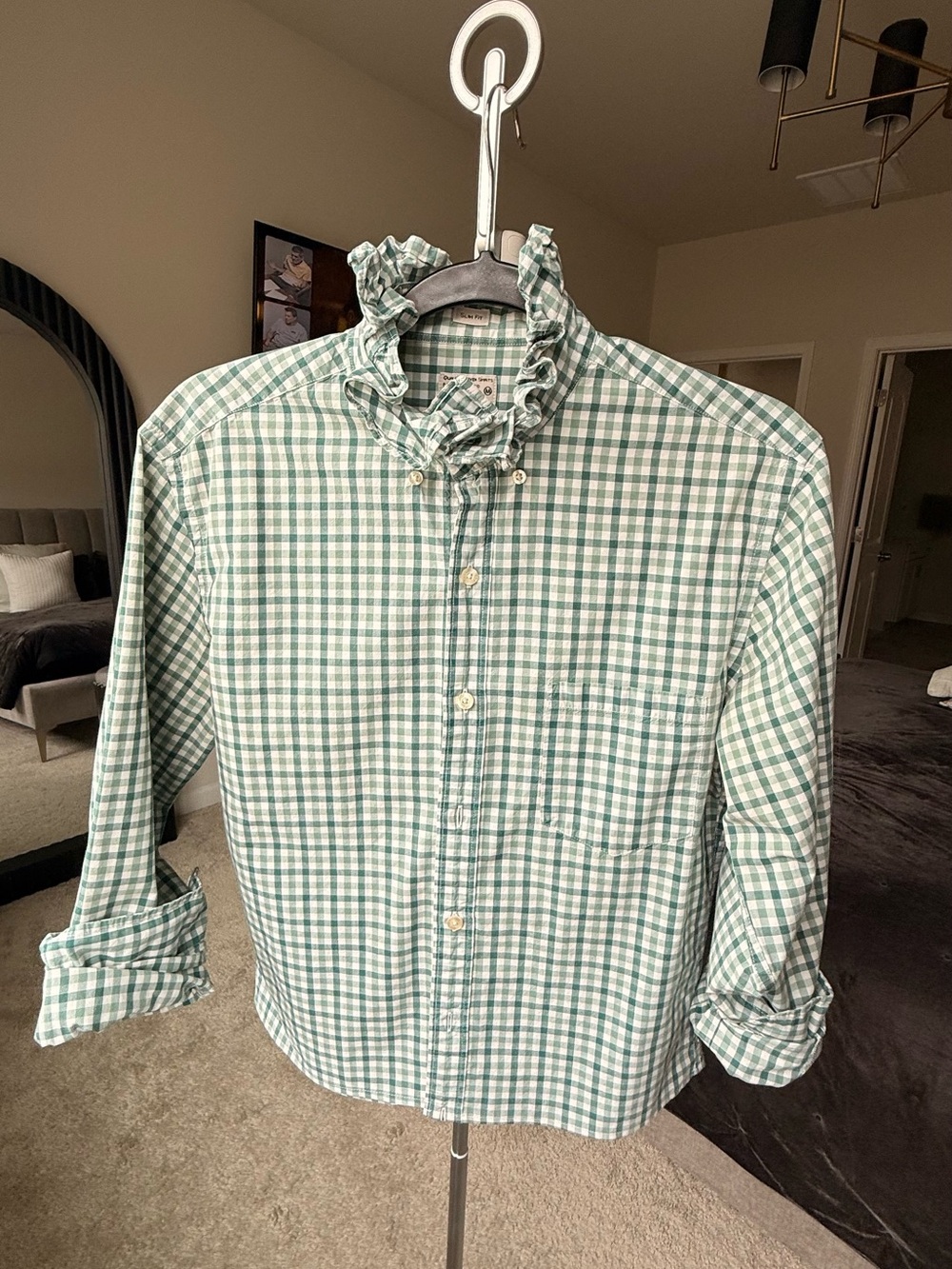 Reloved Upcycle ♻️ JCrew Green Check Ruffle Collar Blouse